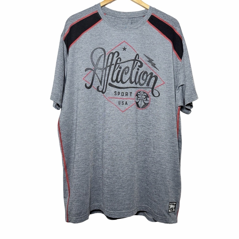 Affliction Sport Athletic Shirt Mens 4XL Gray Graphic Performance Tee Y2K MMA